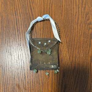 Vintage Miniature Mesh Purse with Green Beads & Ribbon accent